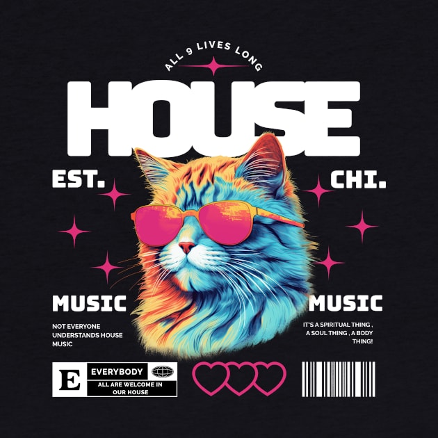 HOUSE MUSIC  - Cool Cat in Shades (white/pink) by DISCOTHREADZ 